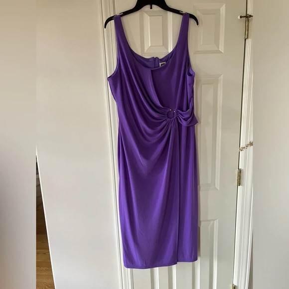 NWT Anne Klein Midi Faux Wrap Dress With Ring Hardware in Passion Purple XL - Picture 3 of 7